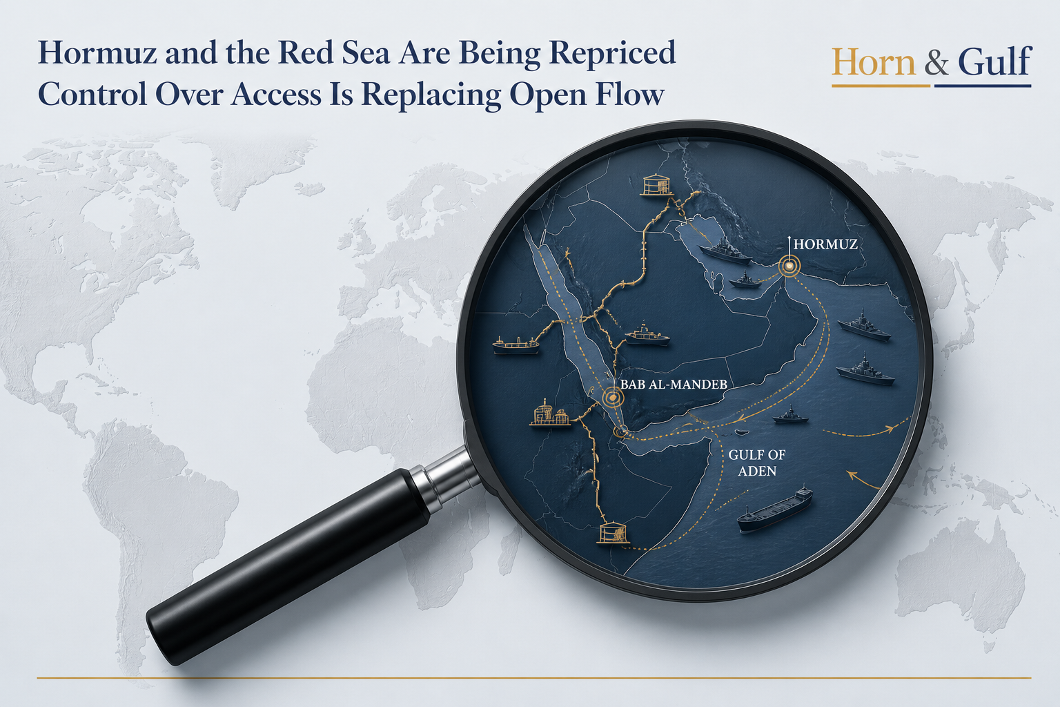 Hormuz and Red Sea maritime control map showing chokepoints, shipping routes and strategic naval presence